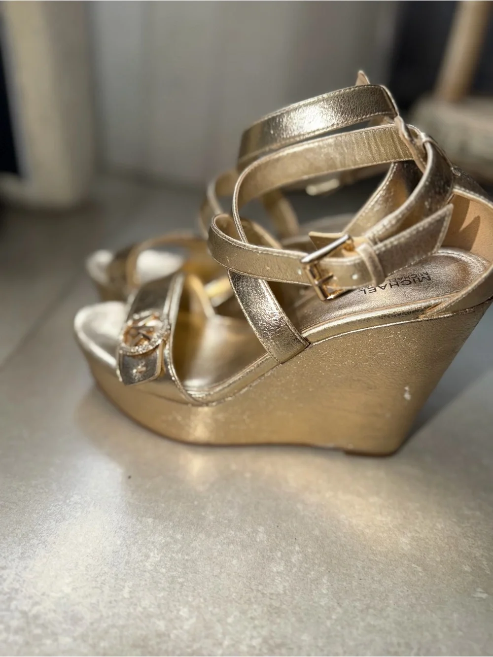 Michael Kors Metallic Gold Wedge Sandals